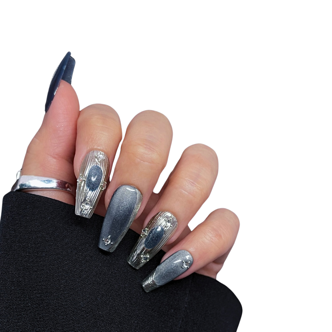 charcoal metallic press on nails