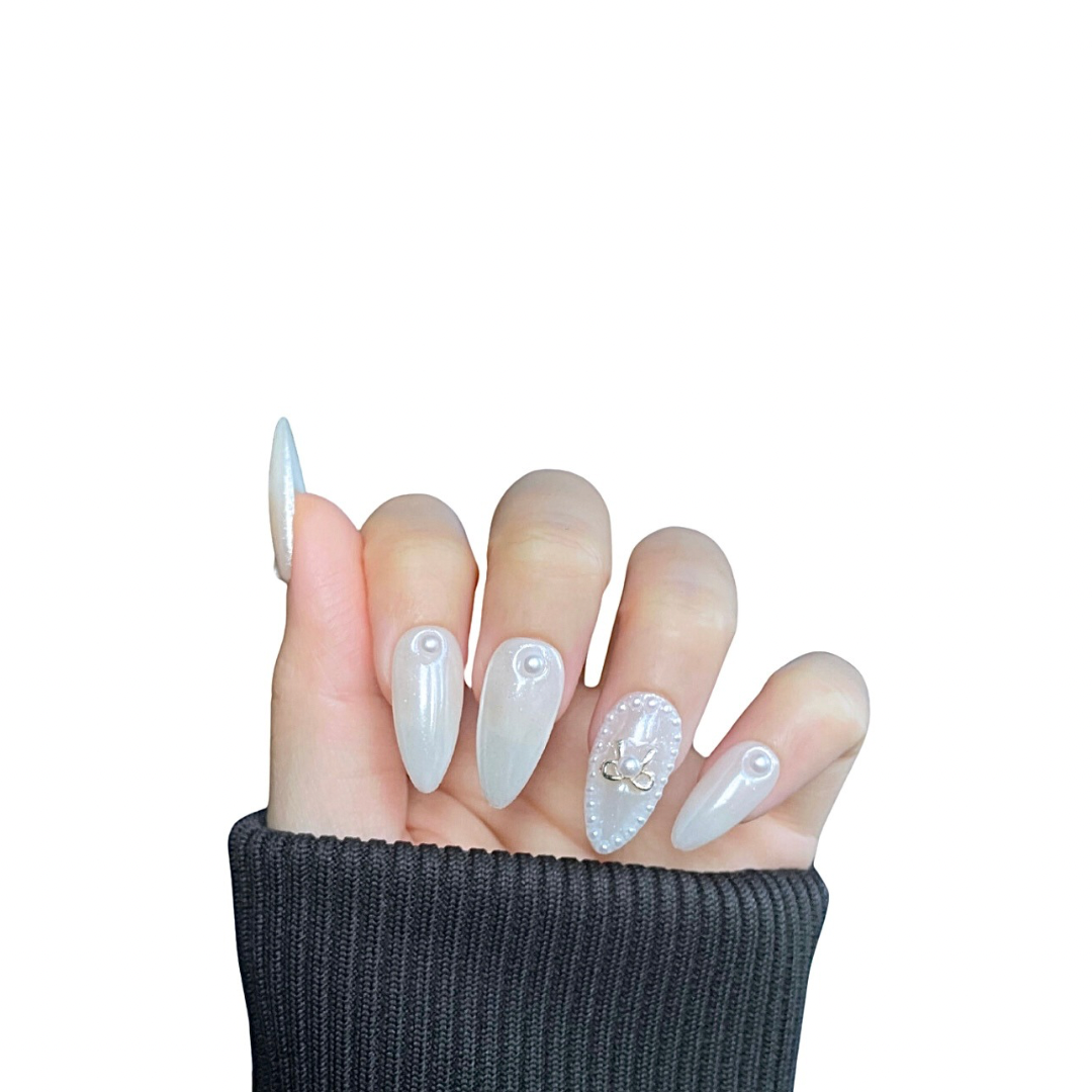 pearl white glaze press on nails