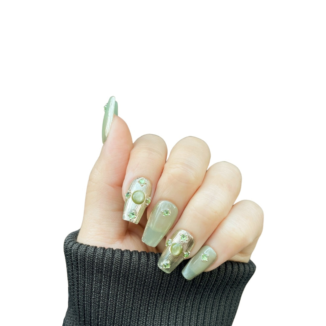 Jade Shimmer press on nails