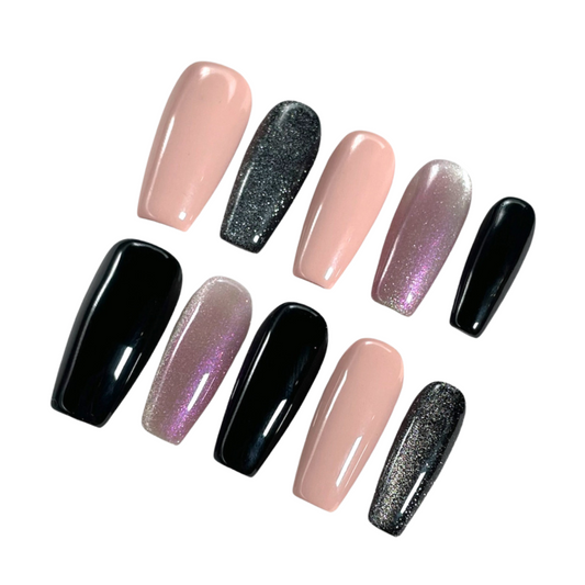 black and purple cat eye press on nails