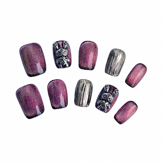 pink cat-eye press on nails